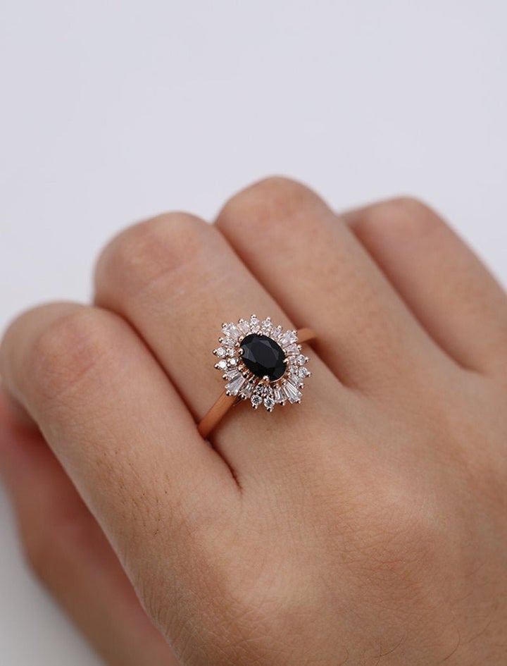 Oval Cut Black Onyx Engagement Ring, Etsy