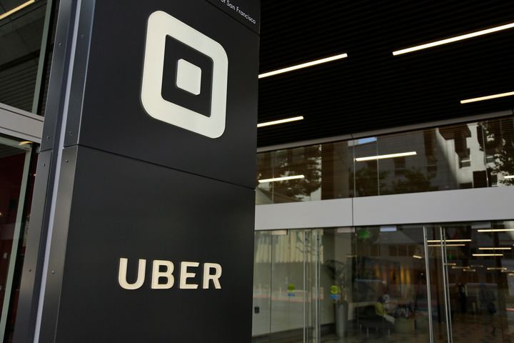 A sign outside Uber's headquarters in San Francisco is seen here on June 21, 2017. Uber says over a two-year period, a total of 5,981 sexual assault incidents were reported from more than two billion rides.