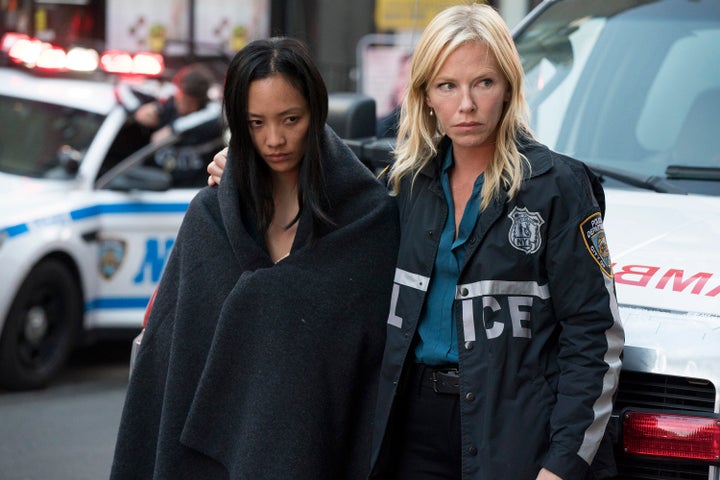 Shuya Chang as Mei Mei Li and Kelli Giddish as Detective Amanda Rollins on "Law & Order: SVU."