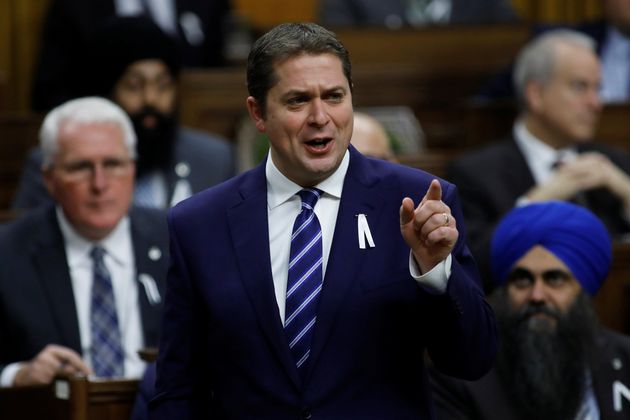 Canada's Conservative Party leader Andrew Scheer speaks during debate about the Throne Speech in the...