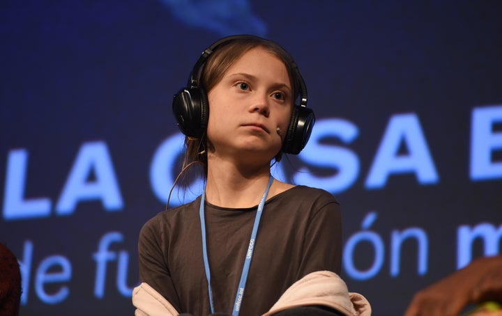 Climate change activist Greta Thunberg speaks at a press conference on Friday.