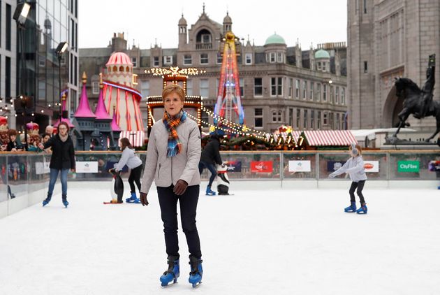 Scotland's First Minister Nicola Sturgeon ice skates at Aberdeen Christmas market 