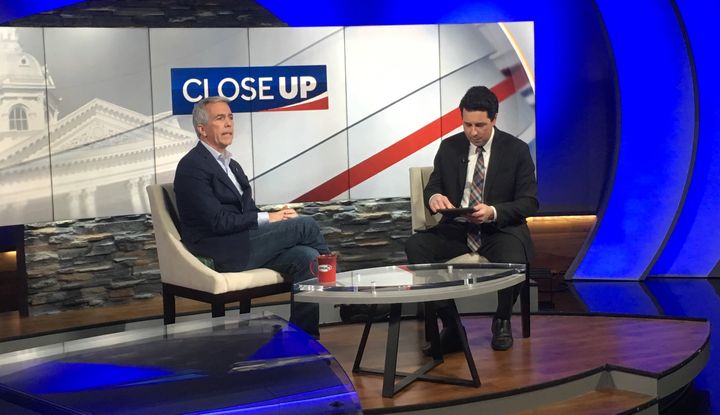 Walsh appears on WMUR’s set in Manchester to tape an appearance promoting his Republican primary campaign against President Donald Trump.