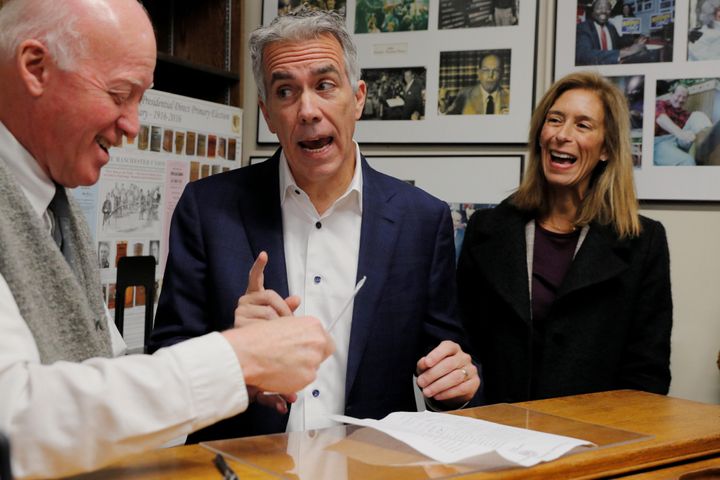 Walsh, with his wife Helene at his side, files paperwork to appear on the first-in-the-nation primary ballot in Concord, New Hampshire, on No. 14, 2019.