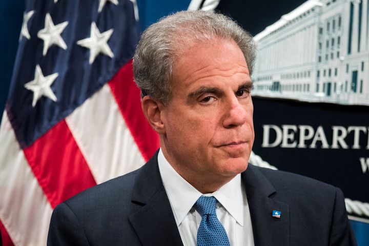 Justice Department Inspector General Michael Horowitz appears at the launch of the Procurement Collusion Strike Force at the Justice Department in Washington, Tuesday, Nov. 5, 2019. (AP Photo/Cliff Owen)