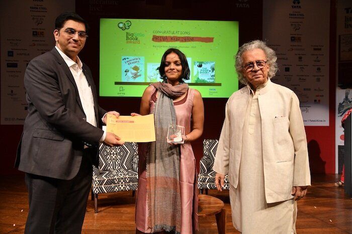 Priya Kuriyan receives the Big Little Book Award for best children's illustrator at the Tata Literature Live festival in Mumbai.