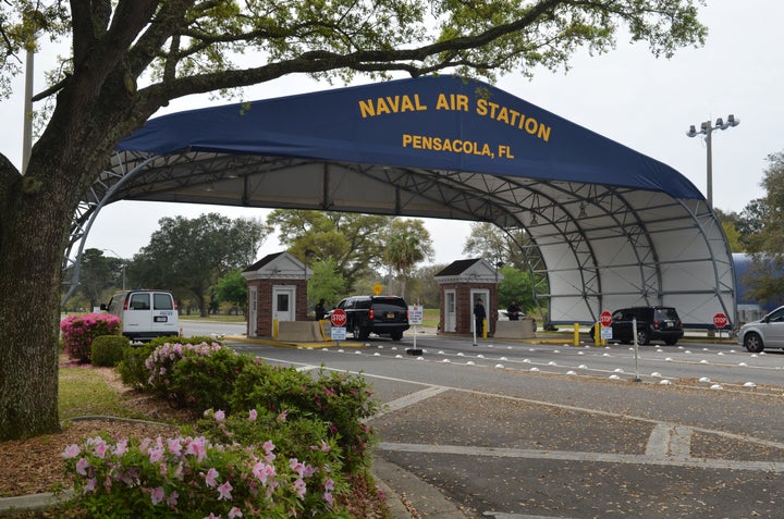 All international students at the Pensacola base, pictured, have been accounted for, there have been no arrests, and the community is under no immediate threat, an FBI official said Sunday.