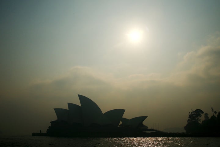 Smoke shrouds the Sydney Opera House.