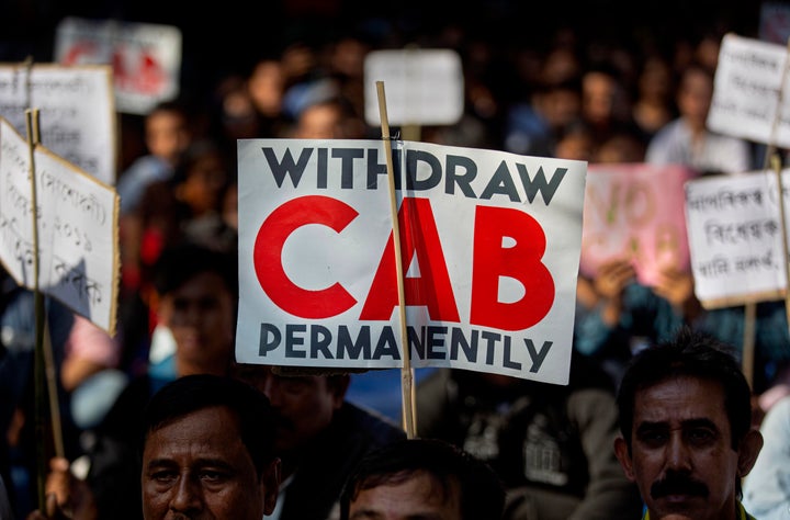 Students and activists participate in a protest against the Citizenship Amendment Bill (CAB) in Gauhati, Dec. 6, 2019.