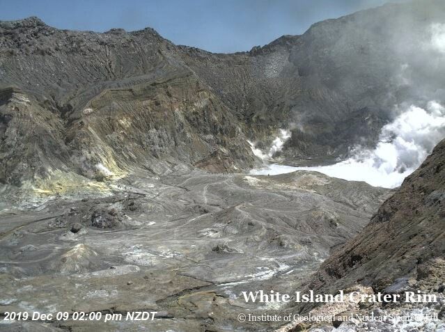 An aeriel view shows the crater rim of Whakaari, also known as White Island, shortly before the volcano erupted