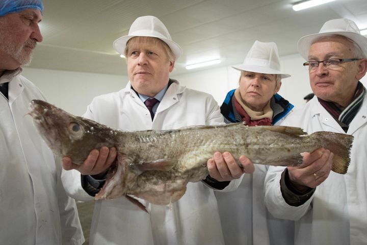 Johnson during a visit to Grimsby fish market on Monday
