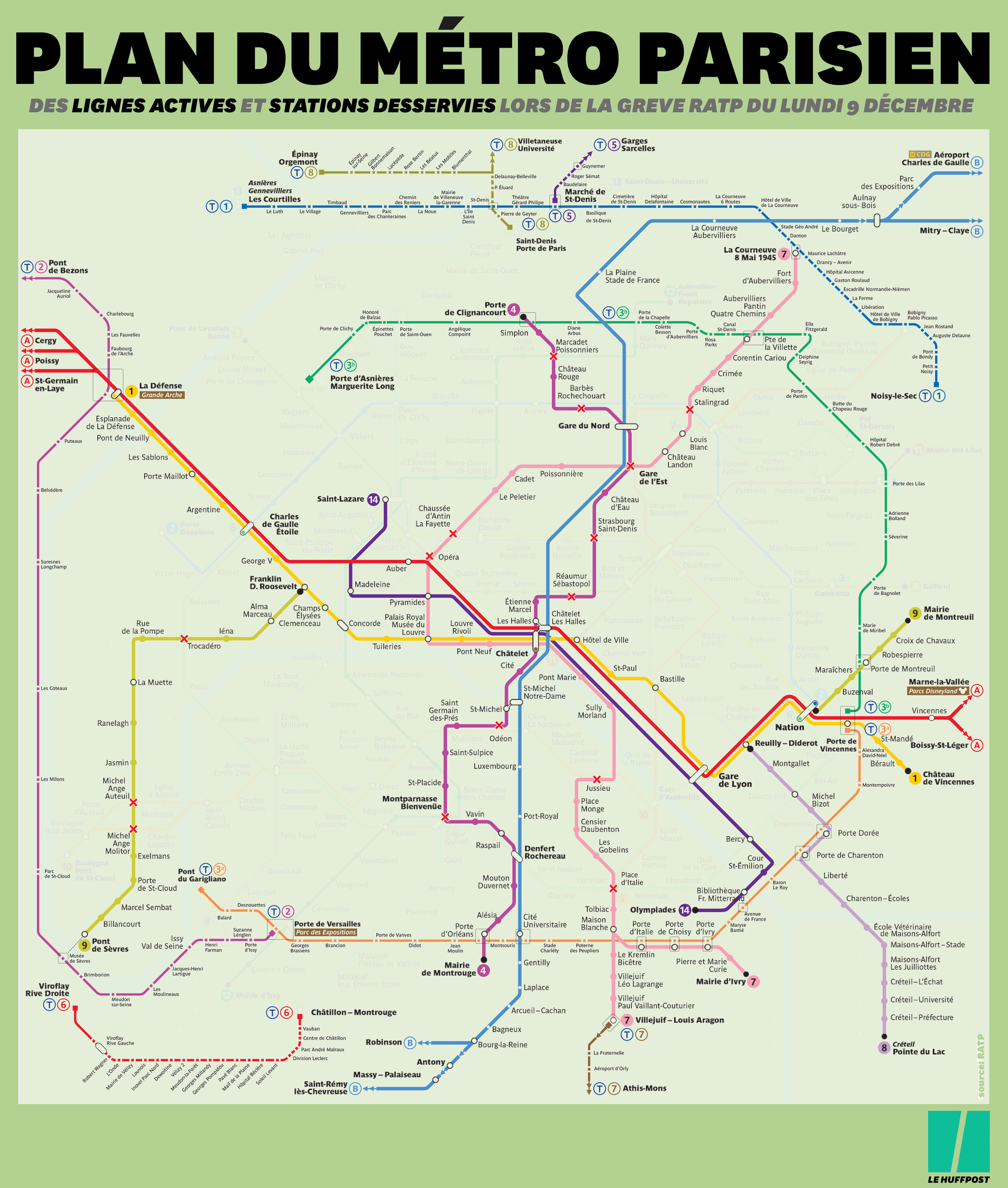 Grève Du 9 Décembre: La Carte RATP Du Trafic Toujours Très Perturbé ...