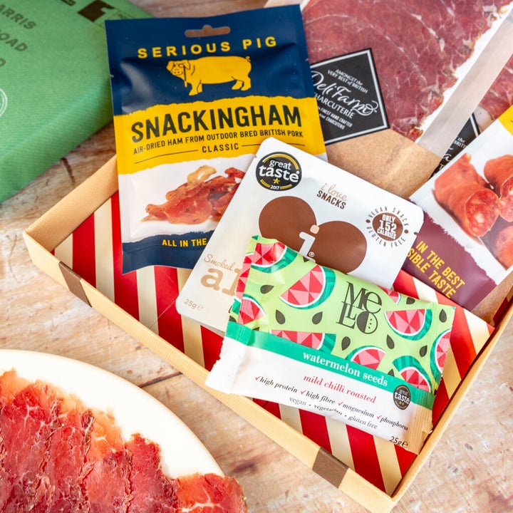 <a href="https://fave.co/2P52Ape" target="_blank" rel="noopener noreferrer">British Charcuterie Letter Box Hamper, Yumbles,</a> £27.95 