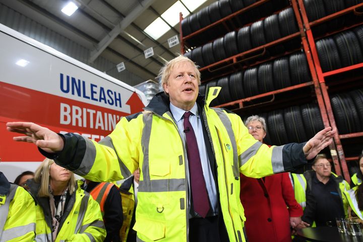 Boris Johnson answers questions during a visit to Fergusons Transport in Washington, Tyne & Wear.