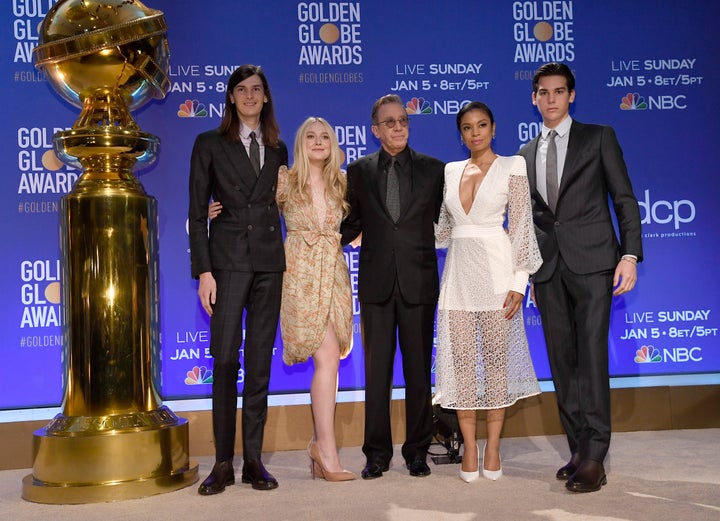 Dylan Brosnan, Dakota Fanning, Tim Allen, Susan Kelechi Watson and Paris Brosnan at the Golden Globe Awards nomination announcement on Monday morning.