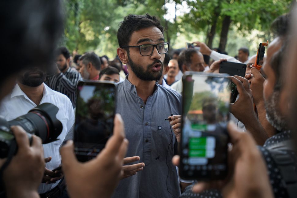 Student leader Umar Khalid speaks to the media on October 15, 2018 in New Delhi, India. 