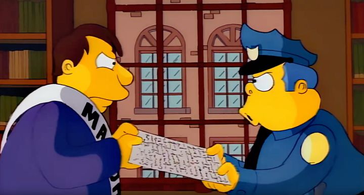 Mayor Quimby and Chief Wiggum fight over the charter