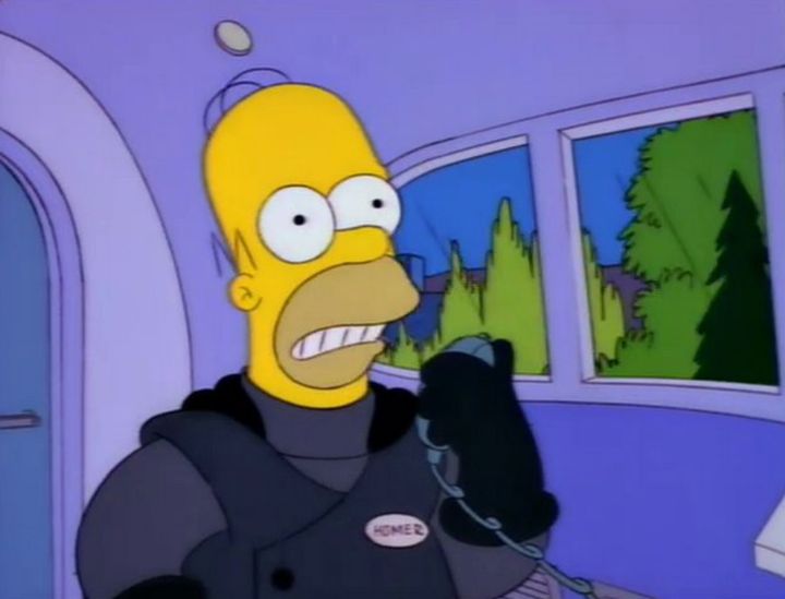 Homer during his first (and last) ride at the helm of the monorail