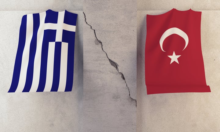 Conflict between Greece and Turkey ( 3d render )