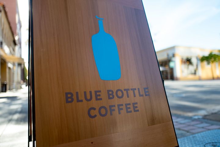 Sign for Blue Bottle Coffee on University Avenue in Palo Alto, California, on Nov. 14, 2017.