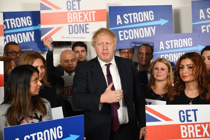 Prime minister Boris Johnson at Conservative Campaign Headquarters Call Centre, London, while on the election campaign trail.