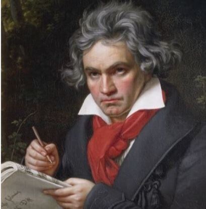 Portrait of Ludwig van Beethoven (1770-1827), German composer and pianist, composing the Missa Solemnis, 1819-1820. Painting by Joseph Karl Stieler (1781-1858).