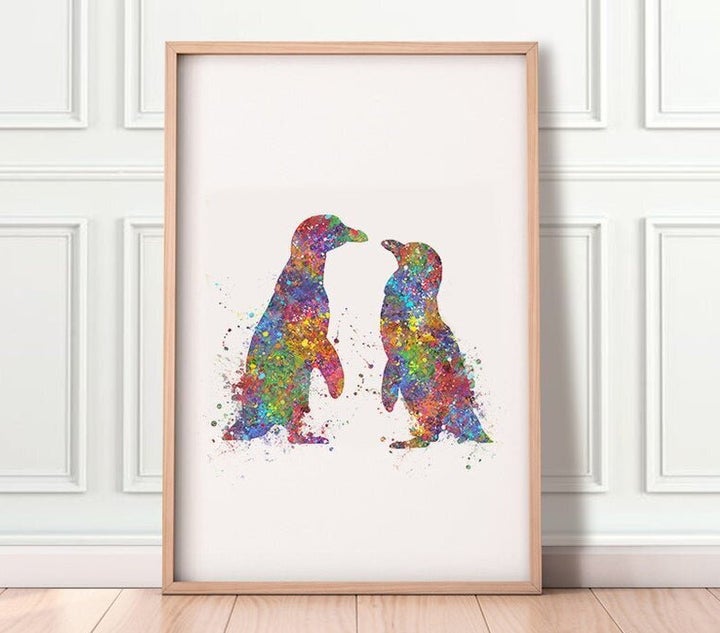 Penguin Kissing Watercolour Print, Etsy, £8.01 