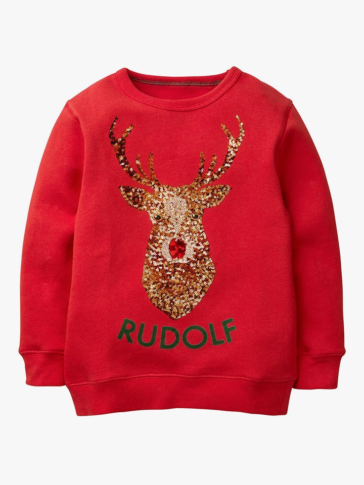 Mini Boden Festive sequin Rudolf Sweatshirt, John Lewis, £28-£32 