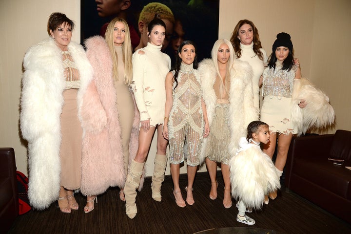 Caitlyn with the Kardashians backstage at Kanye West's Life Of Pablo album launch in 2016