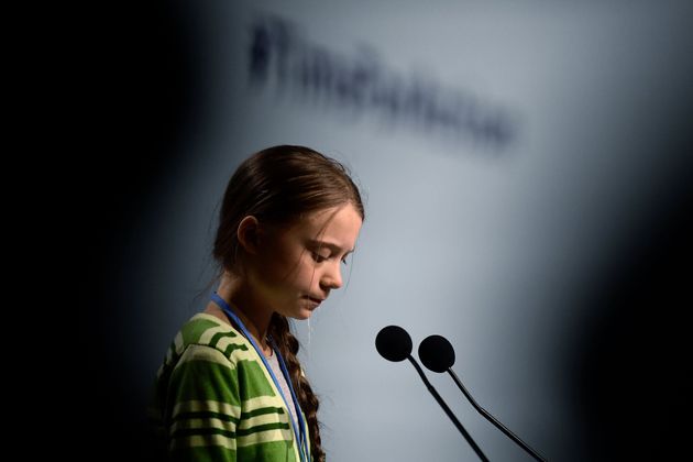 Swedish climate activist Greta Thunberg gives a speech during a high-level event on climate emergency Wednesday during the U.N. climate change conference in Madrid.