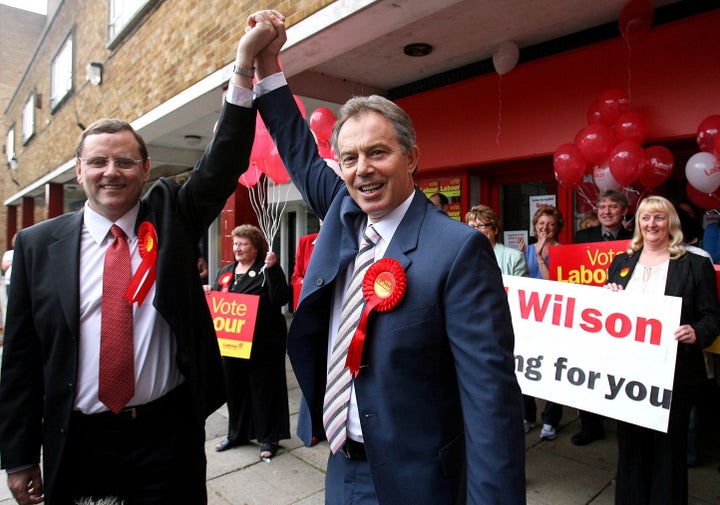 Tony Blair (right) stands with the new Labour candidate for Sedgefield Phil Wilson (left)