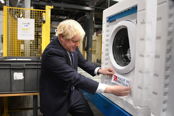 Boris Johnson during a visit to washing machine manufacturer Ebac in Newton Aycliffe while election campaigning in the north-east.