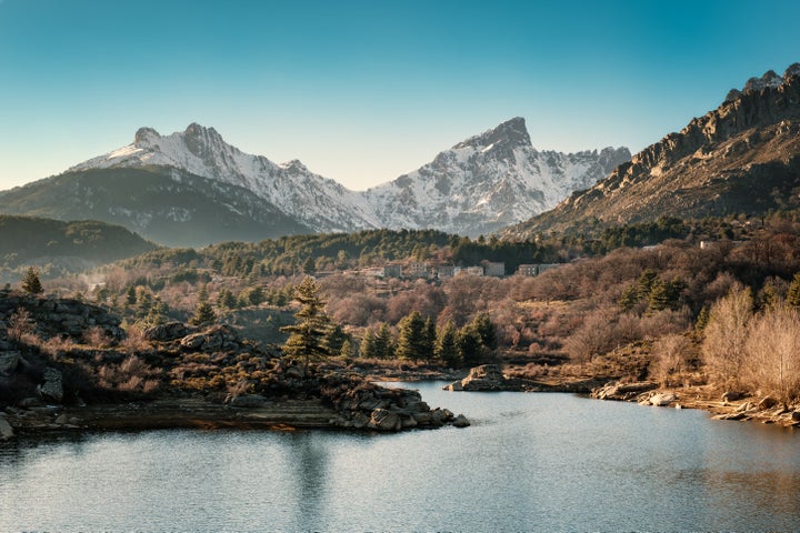 The river Golo and Paglia Orba mountain, central Corsica.