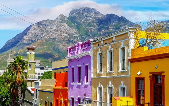 Cape Town's Bo Kaap Malay quarter with Table Mountain.
