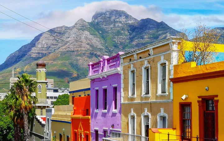 Cape Town's Bo Kaap Malay quarter with Table Mountain.