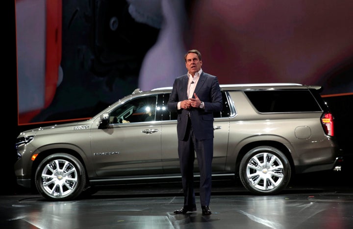 General Motors President Mark Reuss talks about the Chevrolet 2021 Suburban and Tahoe SUVs in Detroit, Michigan, U.S. Decembe