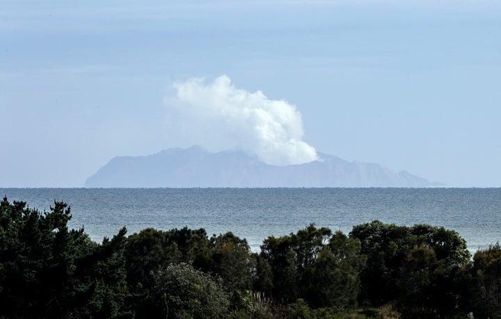 Plumes of steam rise above White Island off the coast of Whakatane, New Zealand, on Wednesday.