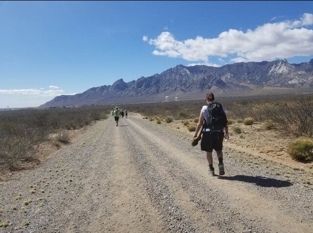 Rodriguez hiking the Bataan Memorial Death March through the White Sands Missile Range in New Mexico in March 2018. Her life goal is to climb Mount Everest.