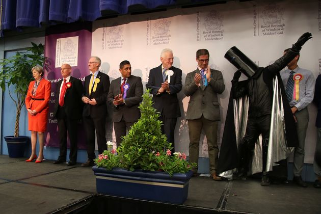 Lord Buckethead and other candidates – including Theresa May – at the Maidenhead election count in 2017 