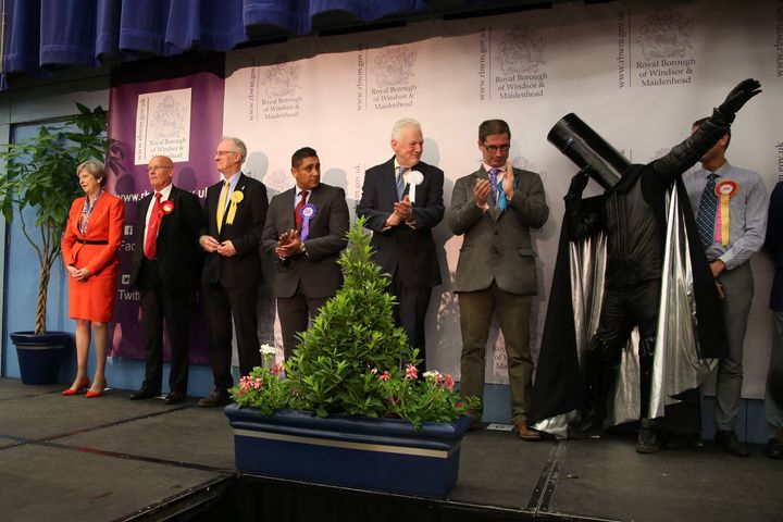 Lord Buckethead and other candidates – including Theresa May – at the Maidenhead election count in 2017 