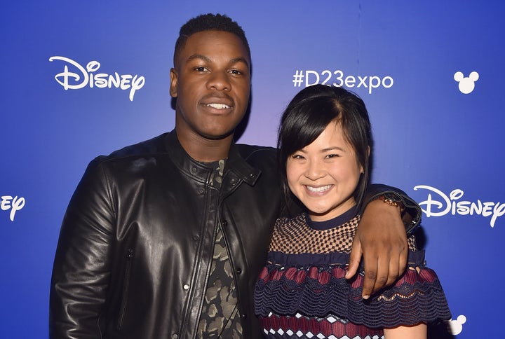 John Boyega Kelly Marie Tran on the red carpet at Disney's D23 Expo in 2017.