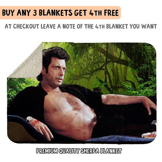 Topless Jeff Goldblum Sherpa Blanket, Memeskins, via Etsy