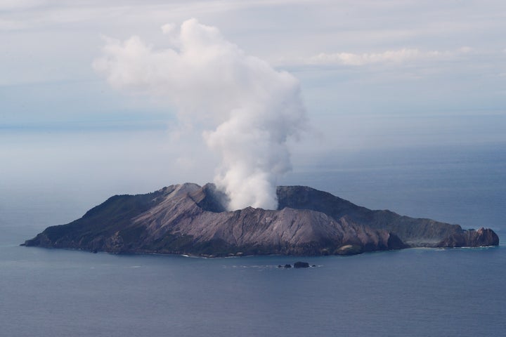 The Whakaari, also known as White Island volcano, is seen Friday morning off the coast of New Zealand.