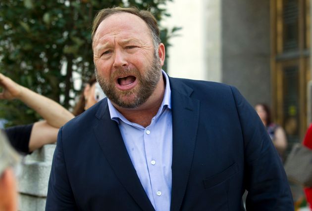 Conspiracy theorist Alex Jones speaks outside of the Dirksen building of Capitol Hill in Washington. 