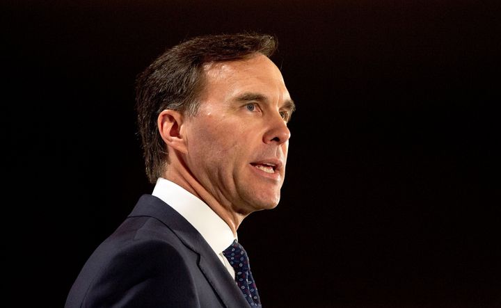 Finance Minister Bill Morneau at an Empire Club of Canada luncheon in Toronto, March 24, 2017. Morneau says government figures don't show a recession on the horizon, despite a sudden drop in jobs.