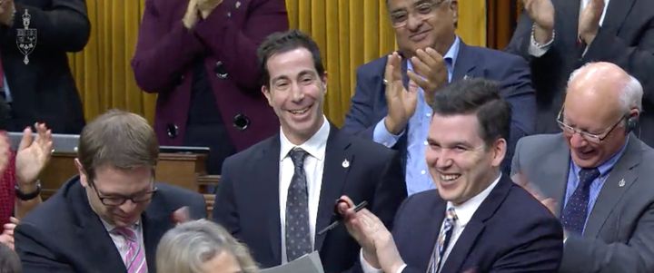 Liberal MP Anthony Housefather is applauded by colleagues during a speech in the House of Commons on Dec. 12, 2019.