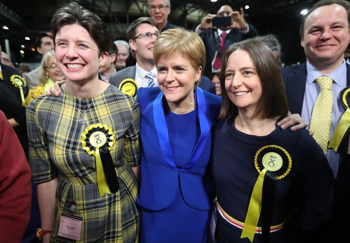 SNP Nicola Sturgeon with MPs Alison Thewliss and Carol Monaghan, who were both re-elected