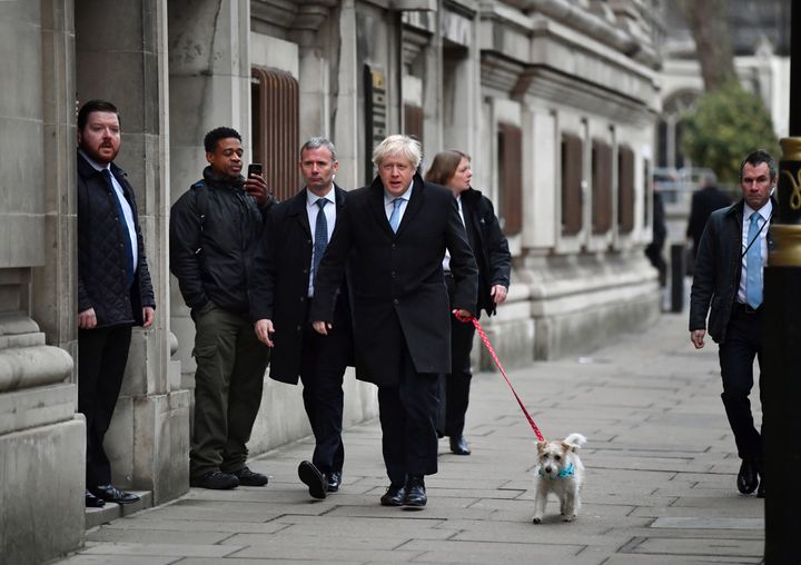 愛犬を連れて投票所を訪れたジョンソン首相