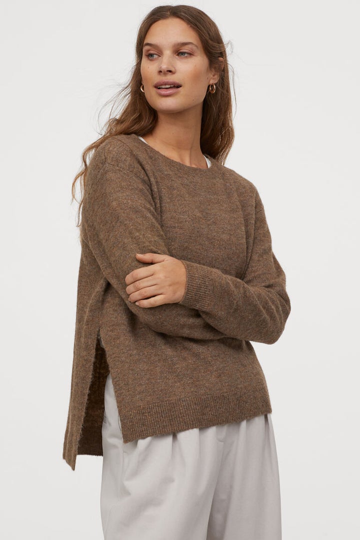 <a href="https://fave.co/2LRrM0k">Brown marl nursing jumper, H&M, </a>£29.99)