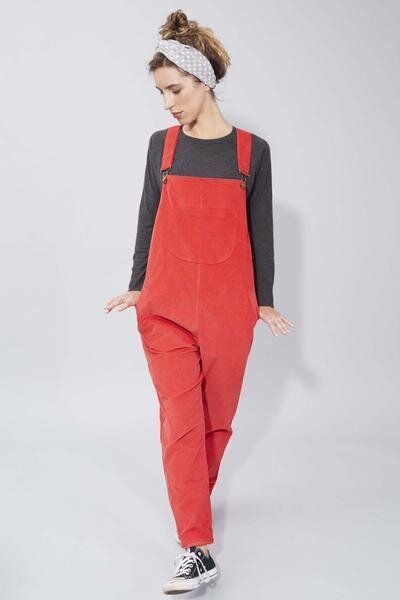 Doris Dungarees in Red Needlecord, Clary and Peg, £145.